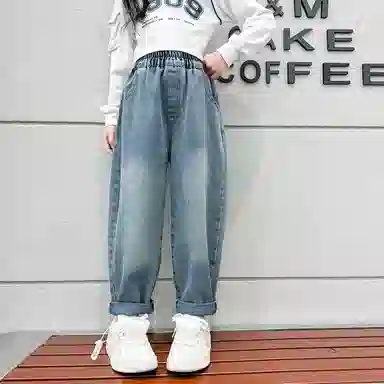 唐狮童装 休闲简约百搭透气亲肤牛仔裤 儿童款 蓝色