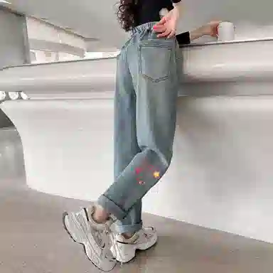 唐狮童装 宽松印花卡通动漫中腰牛仔裤 儿童款 浅牛仔蓝