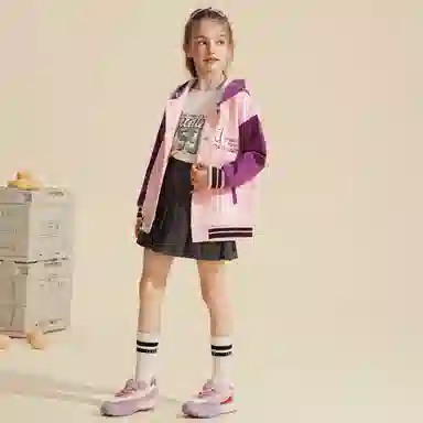 唐狮童装 时尚连帽宽松百搭棒球服 儿童款 桃色