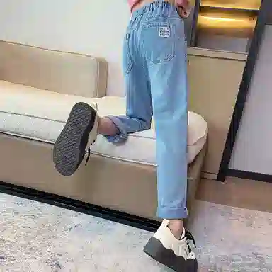 唐狮童装 百搭水洗中腰休闲牛仔裤 儿童款 浅牛仔蓝