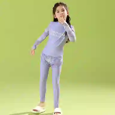 唐狮童装 简约字母圆领长袖上衣松紧腰长裤儿童泳装 儿童款 紫色
