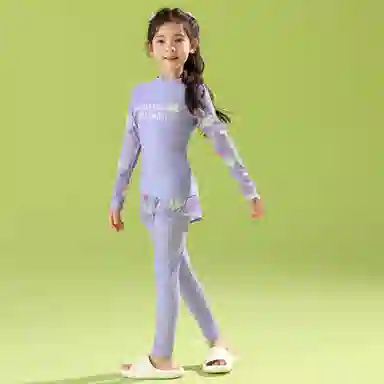 唐狮童装 简约字母圆领长袖上衣松紧腰长裤儿童泳装 儿童款 紫色