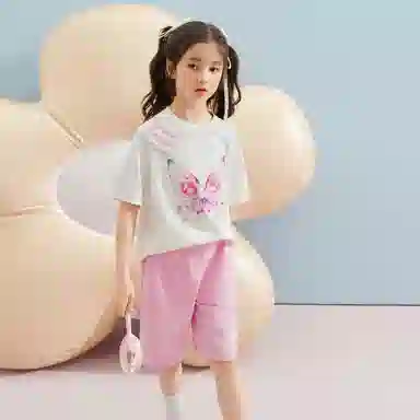儿童款 唐狮童装 插肩舒适柔软轻盈透气休闲运动套装 白色