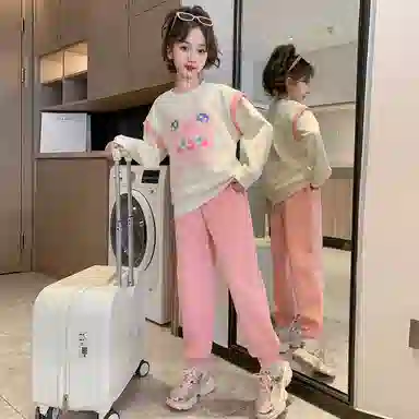 唐狮童装 字母印花圆领套头长袖上衣松紧腰长裤休闲运动套装 儿童款 白色