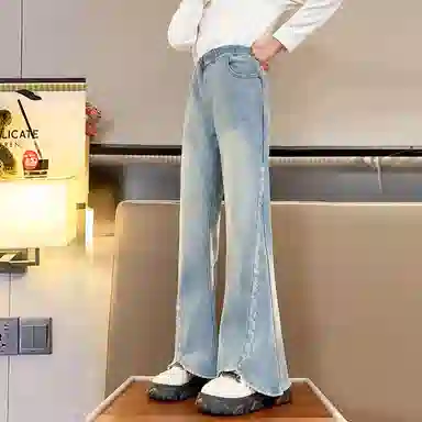 唐狮童装 时尚柔软亲肤洋气百搭松紧腰透气水洗牛仔裤 青少年 浅牛仔蓝