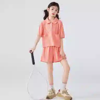 唐狮童装 套头舒适短袖上衣简约百搭柔软裤子休闲运动套装 儿童款 桃色