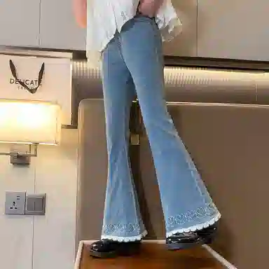 唐狮童装 松紧腰洋气简约舒适纯色牛仔裤 青少年 浅牛仔蓝