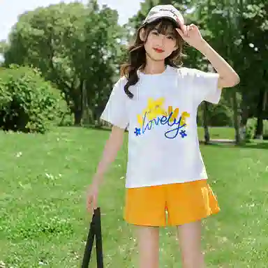 儿童款 唐狮童装 舒适青春短袖短裙休闲运动套装 白色