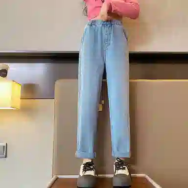 唐狮童装 百搭水洗中腰休闲牛仔裤 儿童款 浅牛仔蓝