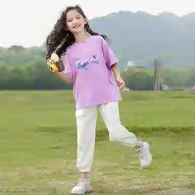 唐狮童装 舒适柔软轻盈宽松透气休闲运动套装 儿童款 浅紫色