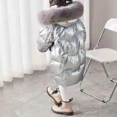 唐狮童装 反光中长款连帽加厚保暖休闲长袖羽绒服 儿童款 银色
