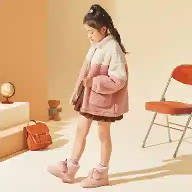 唐狮童装 樱桃图案立领加绒拉链休闲长袖绒感外套 儿童款 皮粉