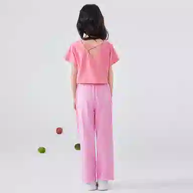 唐狮童装 圆领字母卡通动漫休闲运动套装 儿童款 桃色