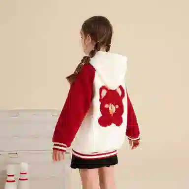 唐狮童装 卡通字母连帽拉链加绒休闲长袖绒感外套 儿童款 红色