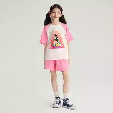 中童 唐狮童装 字母卡通印花拼色休闲运动套装 白色