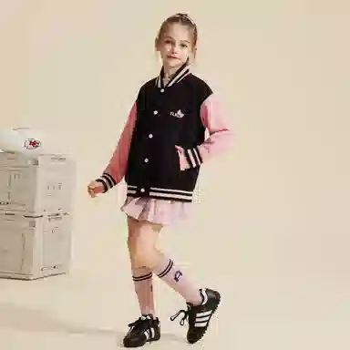 唐狮童装 卡通兔子刺绣单排扣棒球服 儿童款 黑色