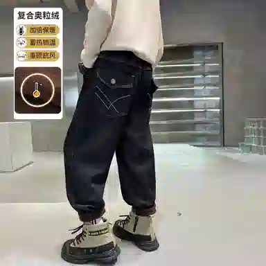 唐狮童装 复古松紧腰直筒宽松休闲牛仔裤 儿童款 黑色