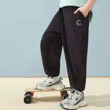唐狮童装 简约字母松紧腰透气百搭束脚休闲裤 儿童款 黑色