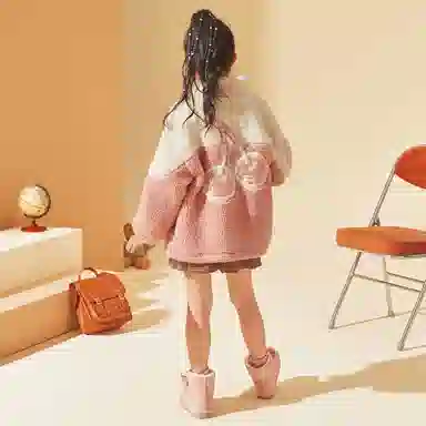 唐狮童装 樱桃图案立领加绒拉链休闲长袖绒感外套 儿童款 皮粉