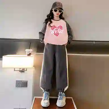 唐狮童装 圆领套头插肩上衣长裤休闲运动套装 儿童款