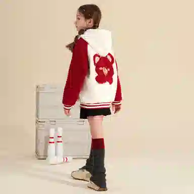 唐狮童装 卡通字母连帽拉链加绒休闲长袖绒感外套 儿童款 红色