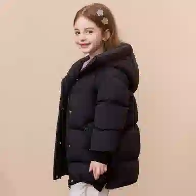 唐狮童装 纯色连帽拉链保暖休闲长袖羽绒服 儿童款 黑色
