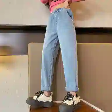 唐狮童装 百搭水洗中腰休闲牛仔裤 儿童款 浅牛仔蓝