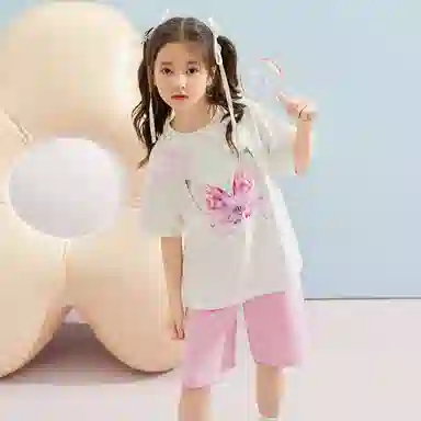 儿童款 唐狮童装 插肩舒适柔软轻盈透气休闲运动套装 白色