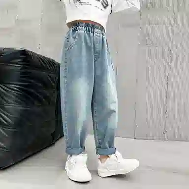 唐狮童装 休闲简约百搭透气亲肤牛仔裤 儿童款 蓝色