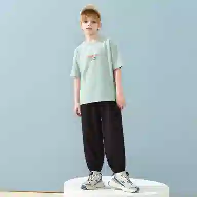 唐狮童装 简约字母松紧腰透气百搭束脚休闲裤 儿童款 黑色