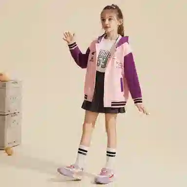 唐狮童装 时尚连帽宽松百搭棒球服 儿童款 桃色