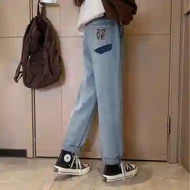 唐狮童装 直筒阔腿裤宽松松紧腰牛仔裤 儿童款 浅牛仔蓝