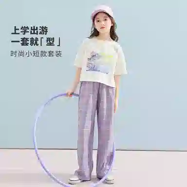 唐狮童装 字母印花圆领短袖上衣松紧腰长裤休闲运动套装 儿童款 白色
