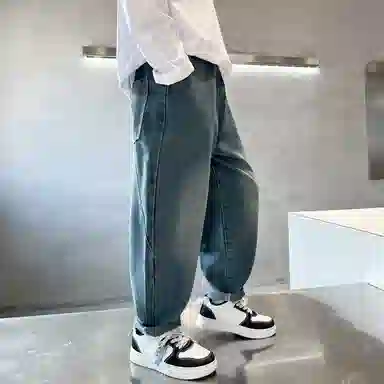 唐狮童装 宽松加绒长裤牛仔裤 儿童款 藏青色