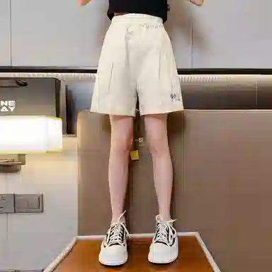 唐狮童装 纯色绣花休闲儿童短裤 儿童款 米白色
