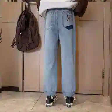 唐狮童装 直筒阔腿裤宽松松紧腰牛仔裤 儿童款 浅牛仔蓝