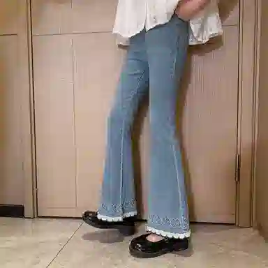 唐狮童装 松紧腰洋气简约舒适纯色牛仔裤 青少年 浅牛仔蓝