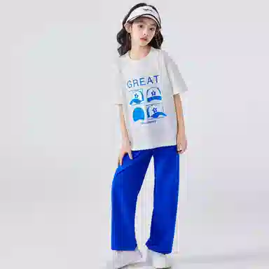 儿童款 唐狮童装 字母舒适柔软轻盈透气休闲运动套装 白色