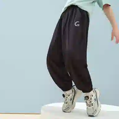 唐狮童装 简约字母松紧腰透气百搭束脚休闲裤 儿童款 黑色