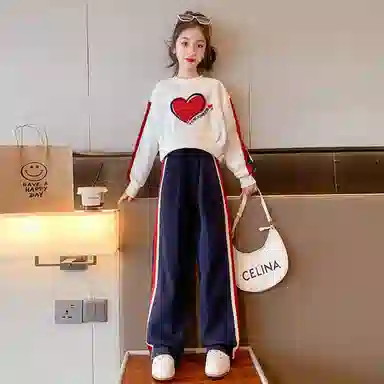 唐狮童装 时尚洋气爱心上衣卫裤休闲运动套装 儿童款