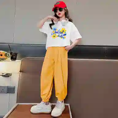 大童 唐狮童装 字母舒适柔软轻盈透气休闲运动套装 白色