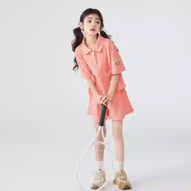唐狮童装 套头舒适短袖上衣简约百搭柔软裤子休闲运动套装 儿童款 桃色