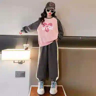 唐狮童装 圆领套头插肩上衣长裤休闲运动套装 儿童款
