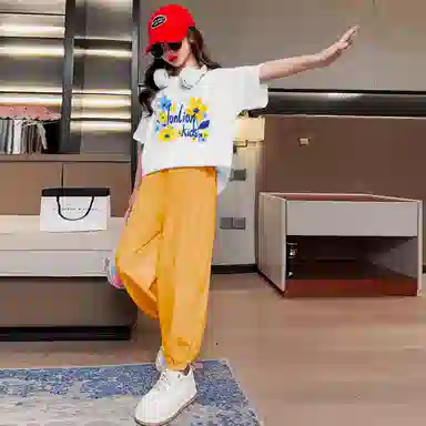 大童 唐狮童装 字母舒适柔软轻盈透气休闲运动套装 白色