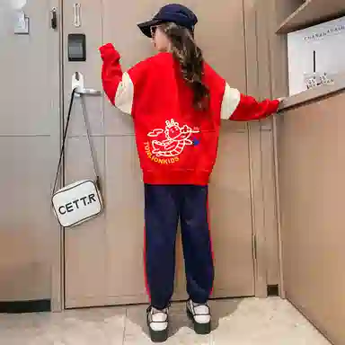 唐狮童装 落肩宽松圆领套头上衣束脚裤休闲运动套装 儿童款