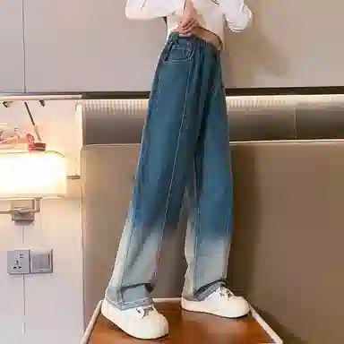 唐狮童装 复古松紧腰直筒宽松休闲牛仔裤 儿童款 藏青色