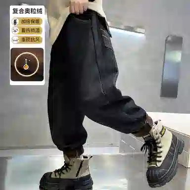 唐狮童装 复古松紧腰直筒宽松休闲牛仔裤 儿童款 黑色