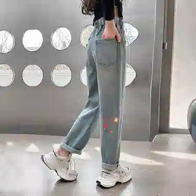 唐狮童装 宽松印花卡通动漫中腰牛仔裤 儿童款 浅牛仔蓝