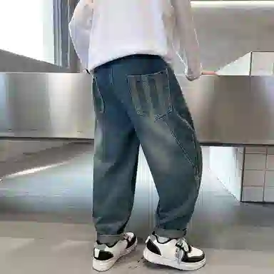 唐狮童装 宽松加绒长裤牛仔裤 儿童款 藏青色
