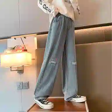 唐狮童装 字母刺绣中腰宽松牛仔裤 儿童款